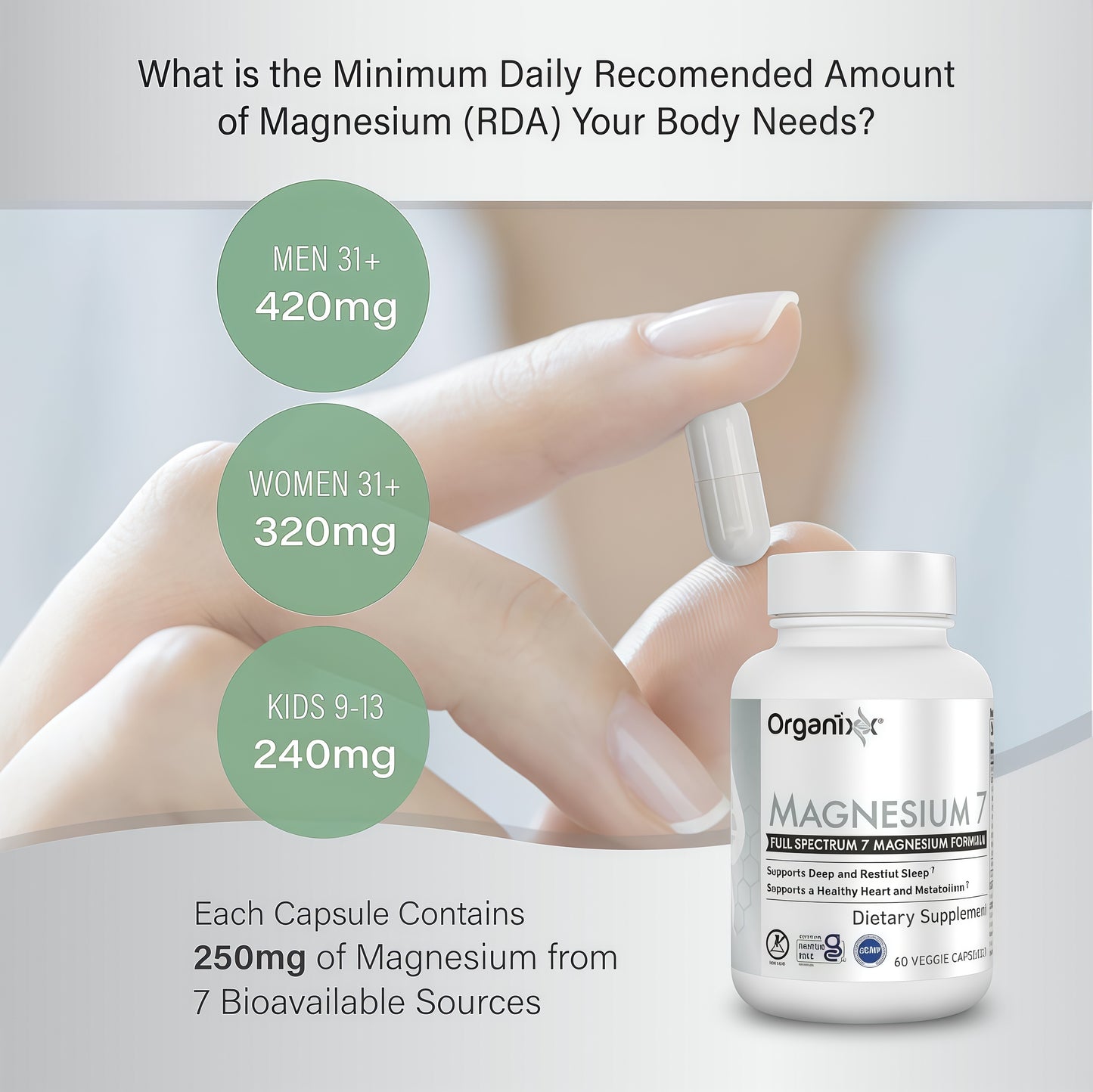 Organixx Magnesium 7 Complex, Sleep & Muscle Support, 60 Caps | 7-type magnesium with glycinate, Vitamin B6 & Manganese Citrate, supports sleep, muscle recovery & heart health